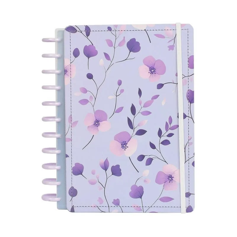 Caderno Lilás Floral 80 Folhas Reposicionáveis Capa Dura G - Disko