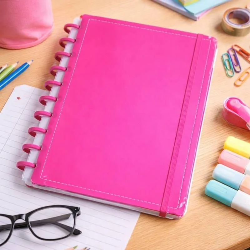 Caderno Rosa Fluor 80 Folhas Reposicionáveis Capa Dura G - Disko