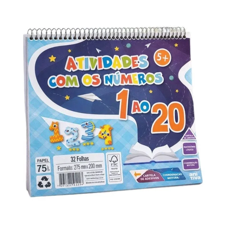 Caderno de Atividades 32 Folhas Números 1 ao 20 Educativo - Animativa