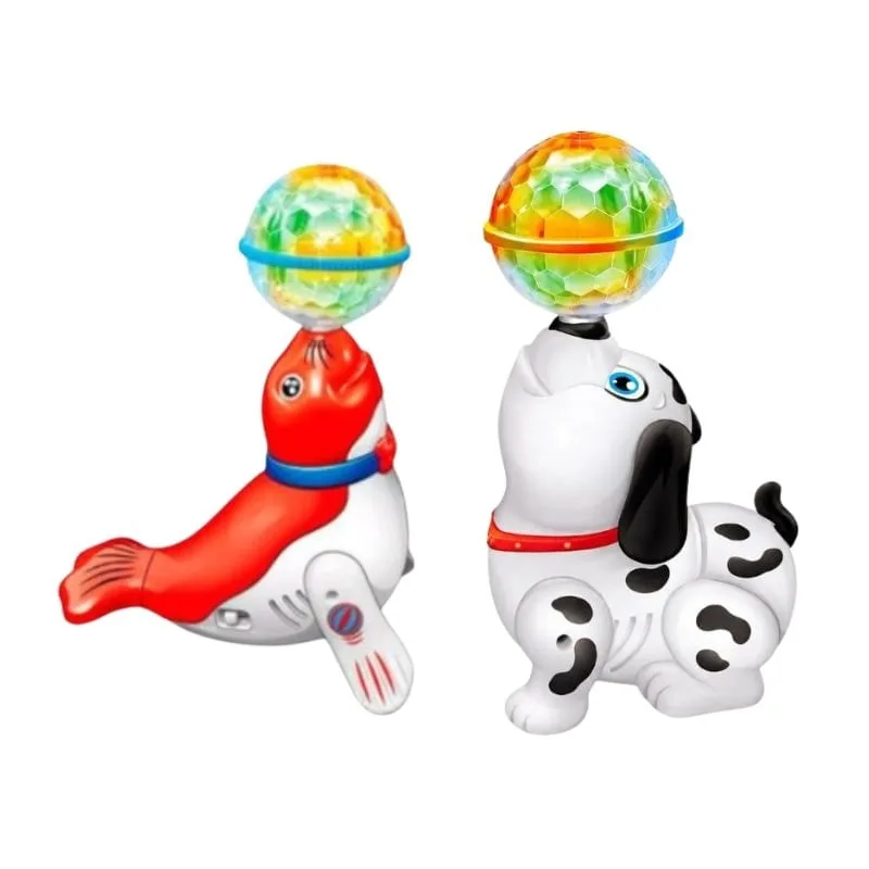 Kit Cachorrinho Leão Marinho Dançarino Equilibrista Led Som - Dute Toys
