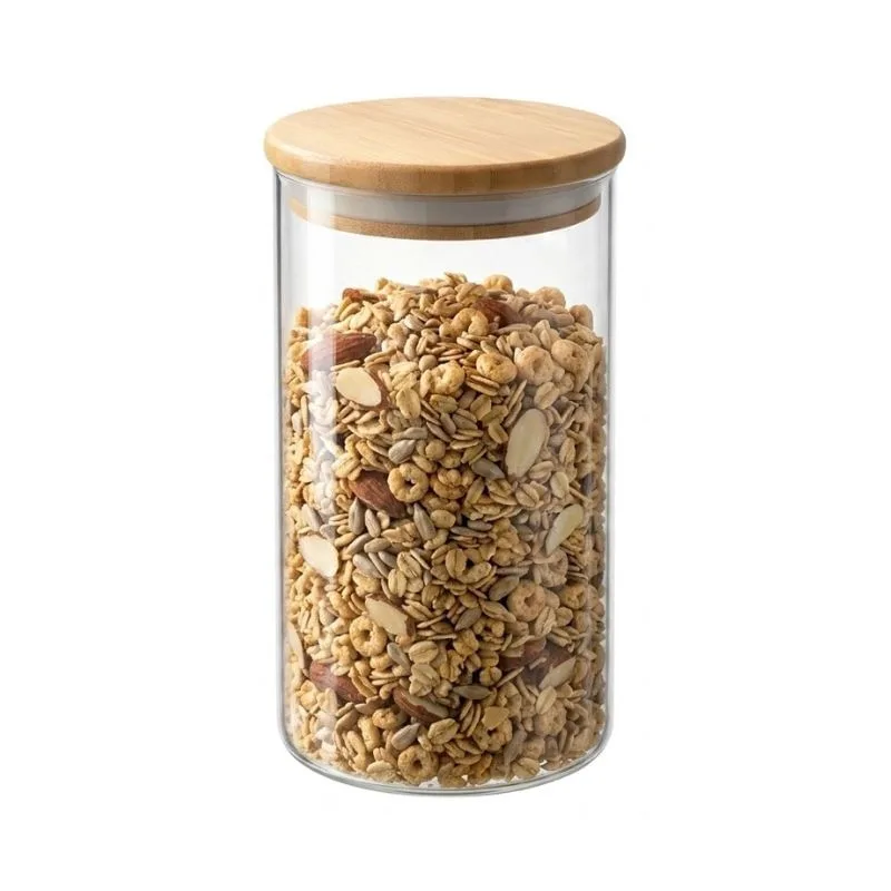 Kit 03 Pote de Vidro 1300ml Tampa de Bambu Vedação Hermética - THIKA