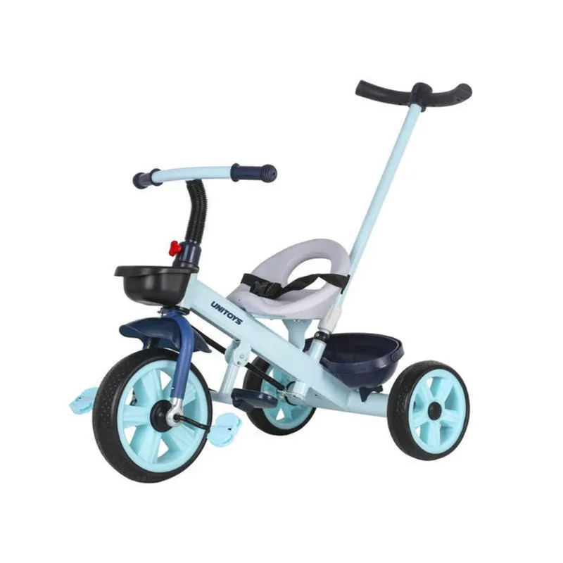 Triciclo Infantil Com Pedal E Empurrador Azul Unitoys 02 Cestinhas