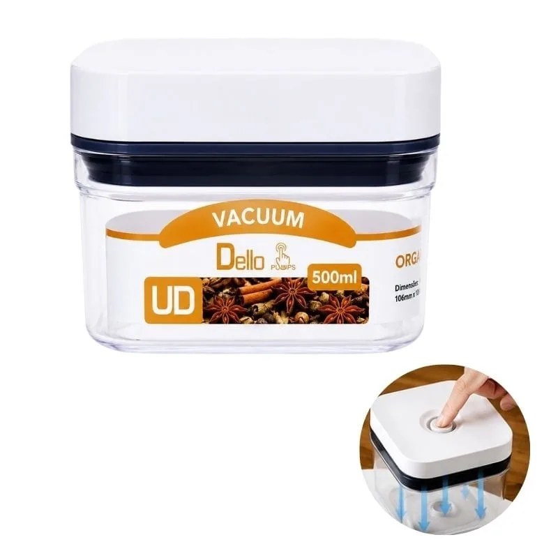 Pote Hermético 500ml com Sistema à Vácuo Integrado na Tampa - DELLO