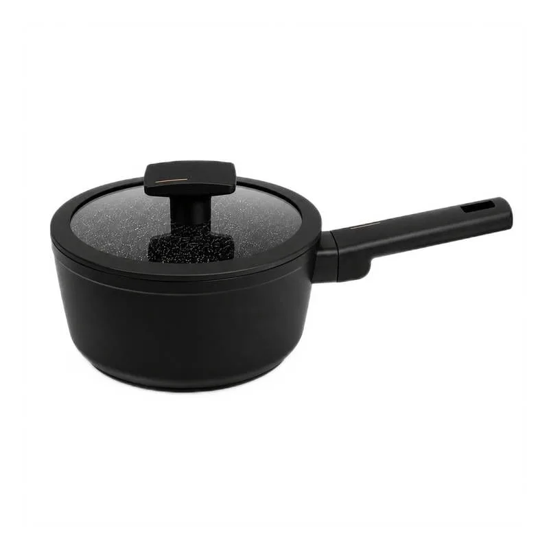 Panela 16cm Preta Indução Tampa de Vidro Alumínio Cerâmico - Fratelli