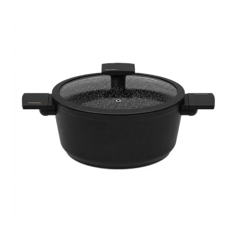 Panela 24cm Preta com 02 Alças e Tampa de Vidro com Silicone - Fratelli