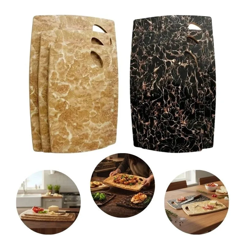 Kit com 03 Tábuas de Corte P M G Retangular MDF Marmorizado - Top Rio