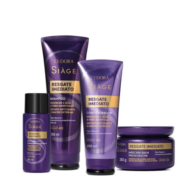 Kit Tratamento Capilar Reconstrução 250/200/250/150ml Eudora Siàge Resgate Imediato Sem Sal Kit Eudora Siàge Resgate Imediato (4 Itens)