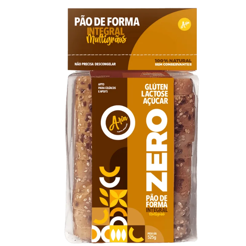 Pão Forma Sem Glúten e Lactose Arin Multigrãos Congelado 525g