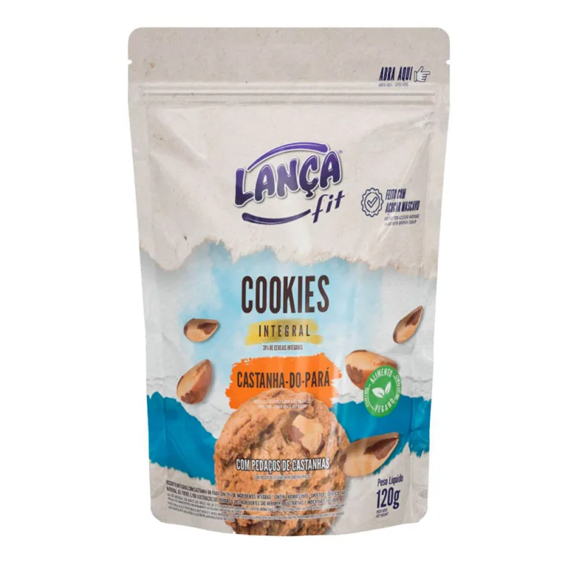 Cookies Integral Lança Fit Castanha Do Pará Com Pedaços De Castanhas 120g Lança Fit - Não Informado
