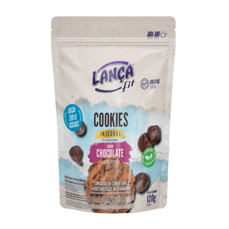 Cookies Integral Lança Fit Chocolate Com Gotas De Cobertura Sabor Chocolate Meio Amargo Zero Açúcar 120g Lança Fit - Não Informado