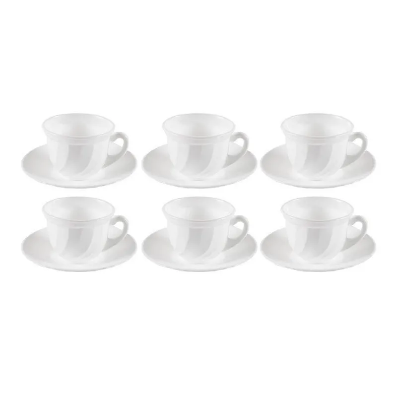Jogo de Xícaras com Pires Opaline Valência 190Ml Havan Casa 12 pçs - Branco