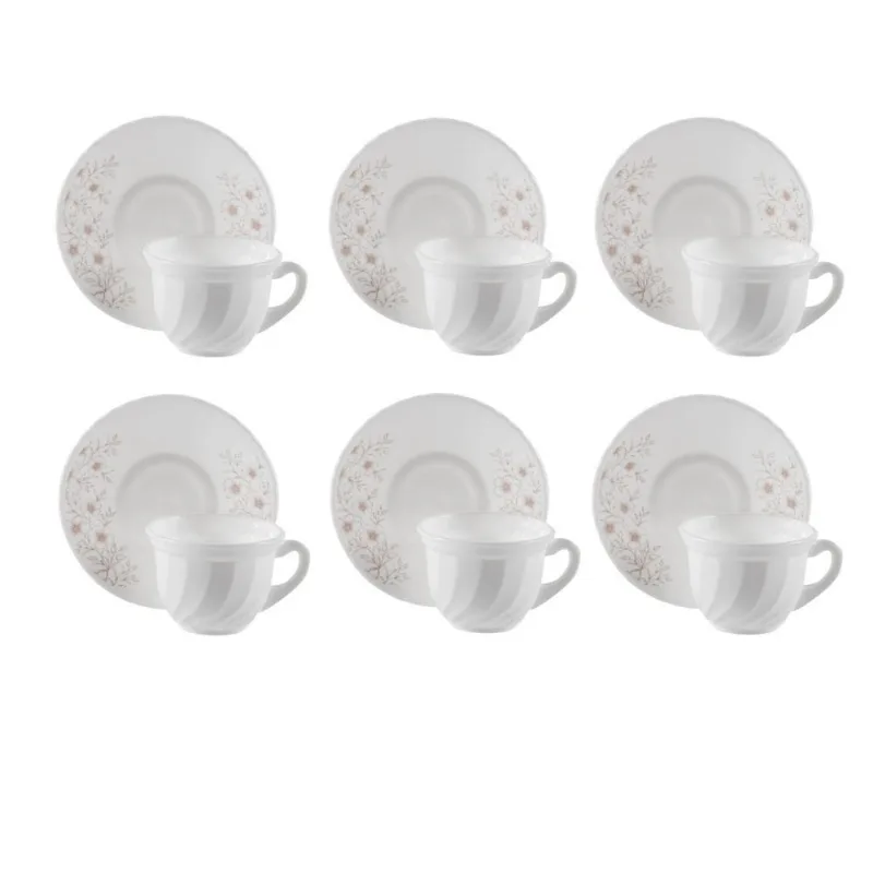 Jogo de Xícaras com Pires Opaline Safira 190Ml Havan Casa 12 pçs - Branco