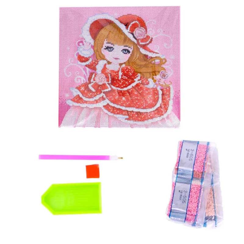 Kit Tela Pintura De Diamantes 5D Princesas Infantil 201 - Vermelho