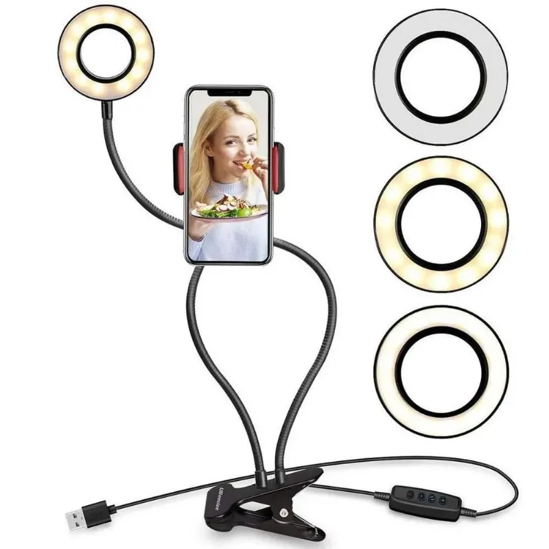 Iluminador Ring Ligth Com Ajustes Em Led Ideal Para Vídeos E Fotos