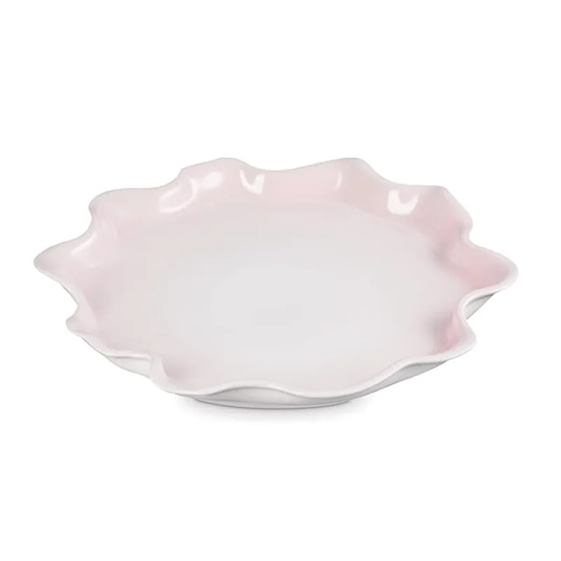 PRATO RUFFLE LE CREUSET 36CM EM CERÂMICA SHELL PINK 80617367770099 - Le creuset
