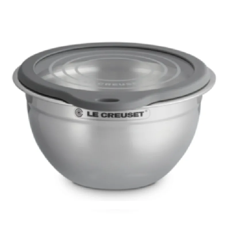 MIXING BOWL LE CREUSET 27CM EM AÇO INOX COM TAMPA DE VIDRO 41600270010100 - Le creuset