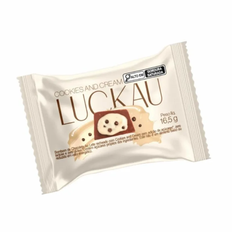 Bombom de Chocolate Luckau Ao Leite Cookie and Cream Sem Glúten sem Lactose Sem Açúcar 16,5g