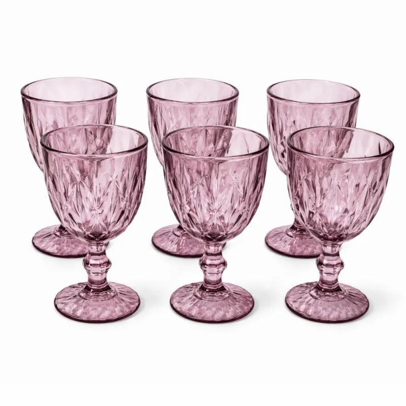 Jogo 6 Taças de Vidro Diamond 315ML Design Lapidado para Água Sucos Refrigerantes Rosa La Vittra - OUTRAS