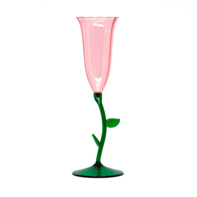 Taça Champagne Floréale Glass Fetély 90ml Green Pink 4un - Zahav