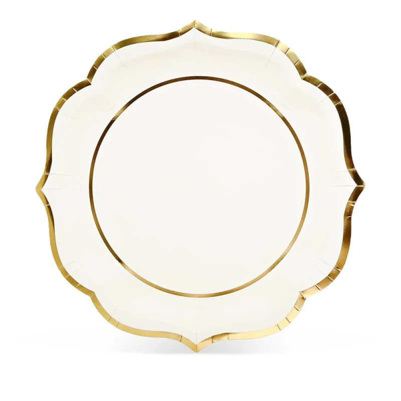 Prato Raso Piacera Fetély 28cm Branco Dourado 6 Unidades - Zahav