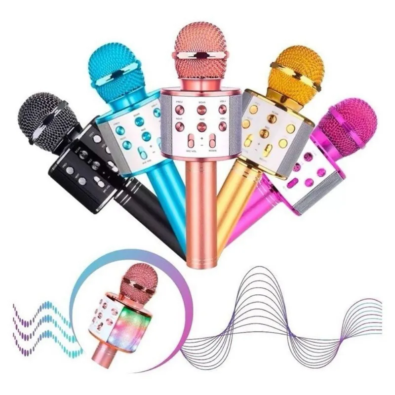 Microfone Infantil de Karaokê sem Fio Bluetooth WS-858 com Auto-Tune Ajustável Preto OEM - Oem