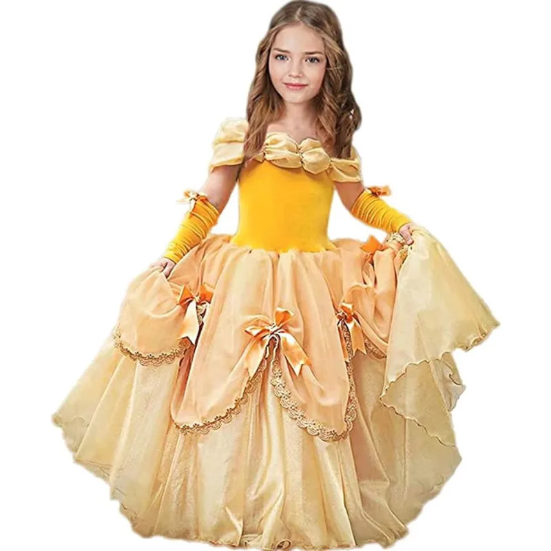 Fantasia de princesa para meninas, vestido amarelo, festa, salão de Natal