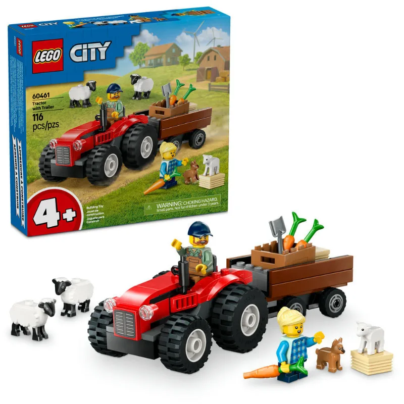 LEGO - City Great Vehicles - Trator de Fazenda Vermelho com Trailer e Ovelhas - 60461