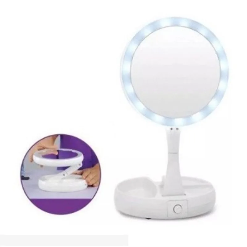 Espelho LED 10x Aumento Dobravel com Luz para Maquiagem