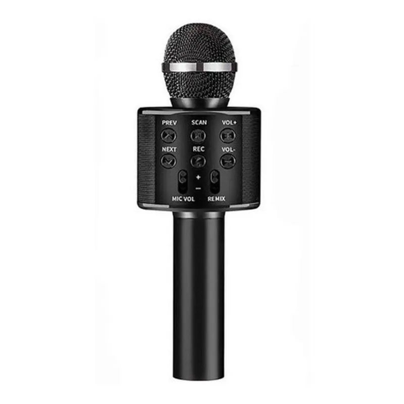 Microfone Infantil de Karaokê sem Fio Bluetooth WS-858 com Auto-Tune Ajustável Preto OEM - Oem