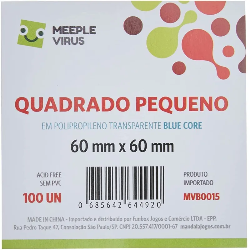 Sleeves Quadrado Pequeno 60 x 60 mm Blue Core - Meeple Virus