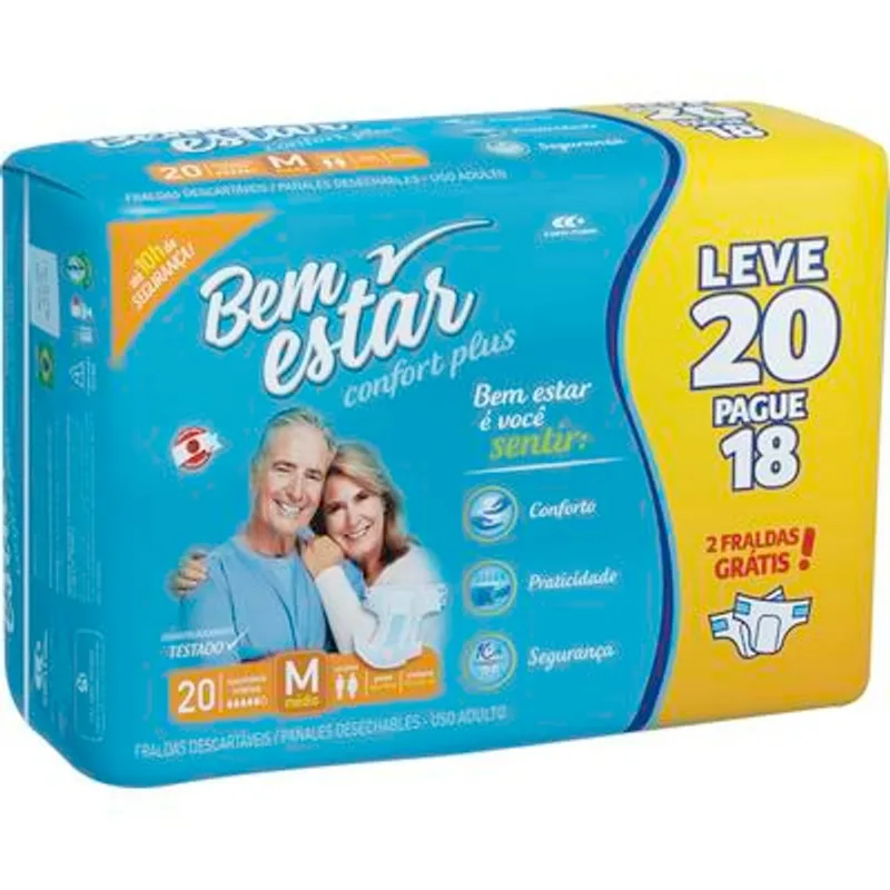 Fralda Geriátrica Bem Estar Confort Plus M 20 un
