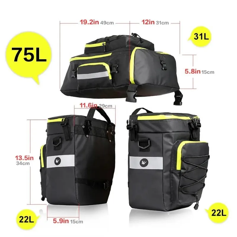 Alforge Bolsa Mochila Tripla Bike Bagageiro Traseiro 75l