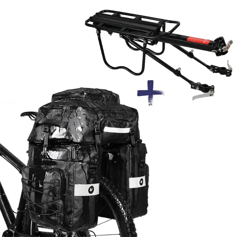 Alforge Bike Bolsa Mochila 3 Em 1 75l + Bagageiro Alumínio
