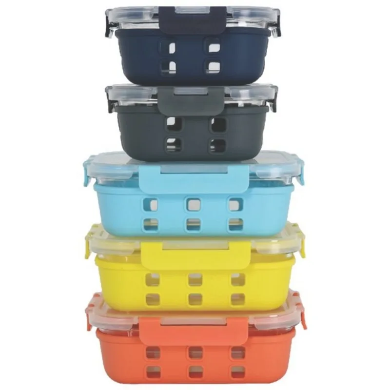 Conjunto de Potes em Vidro com Protetor de Silicone e Tampa Hermética Member's Mark 5 Unidades