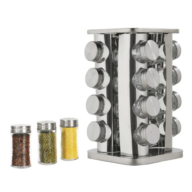 Porta Temperos Giratório Vidro com Tampa Inox Member's Mark 16 Peças