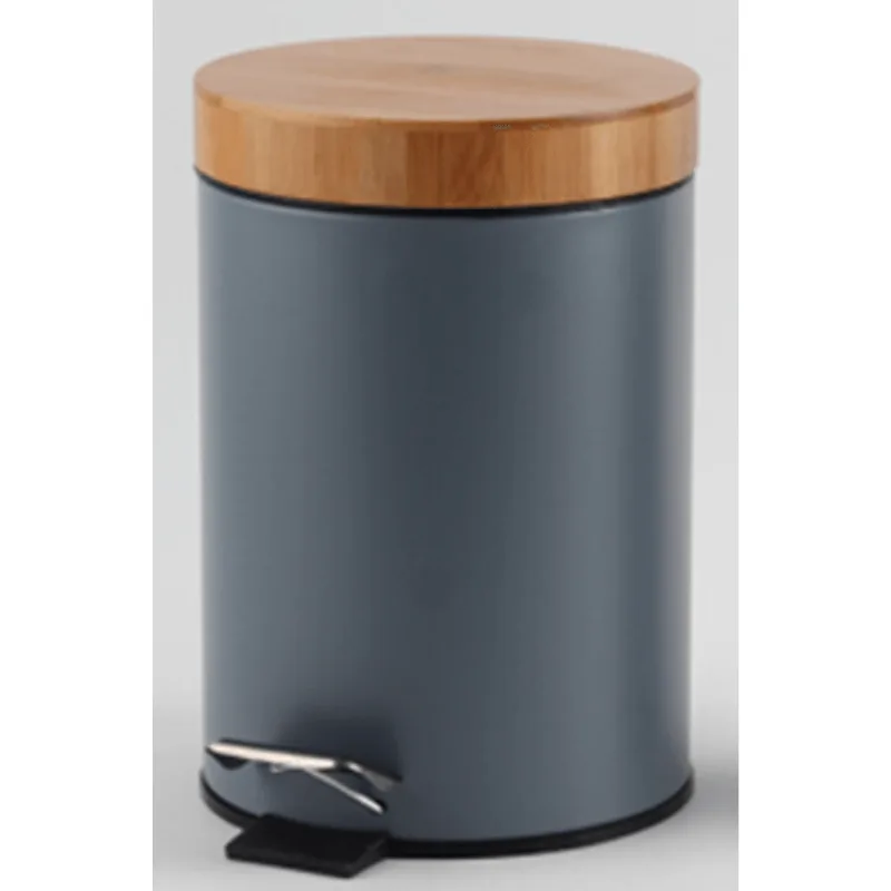 Lixeira 5L Tampa Bambu Cinza