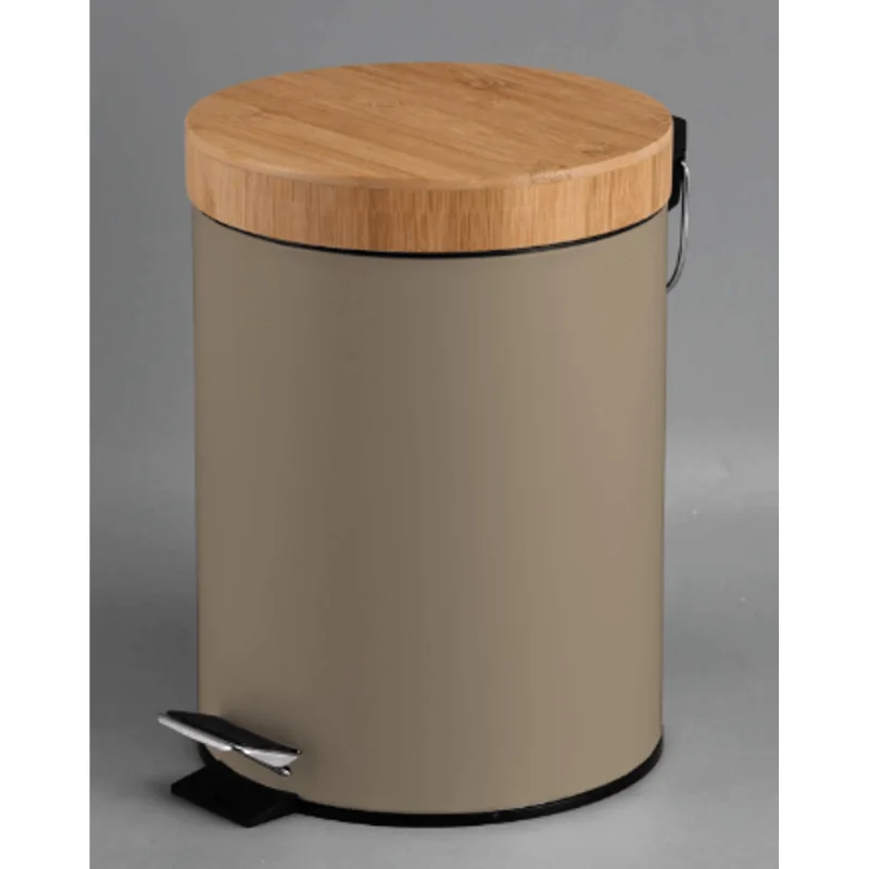 Lixeira 5L Tampa Bambu Bege