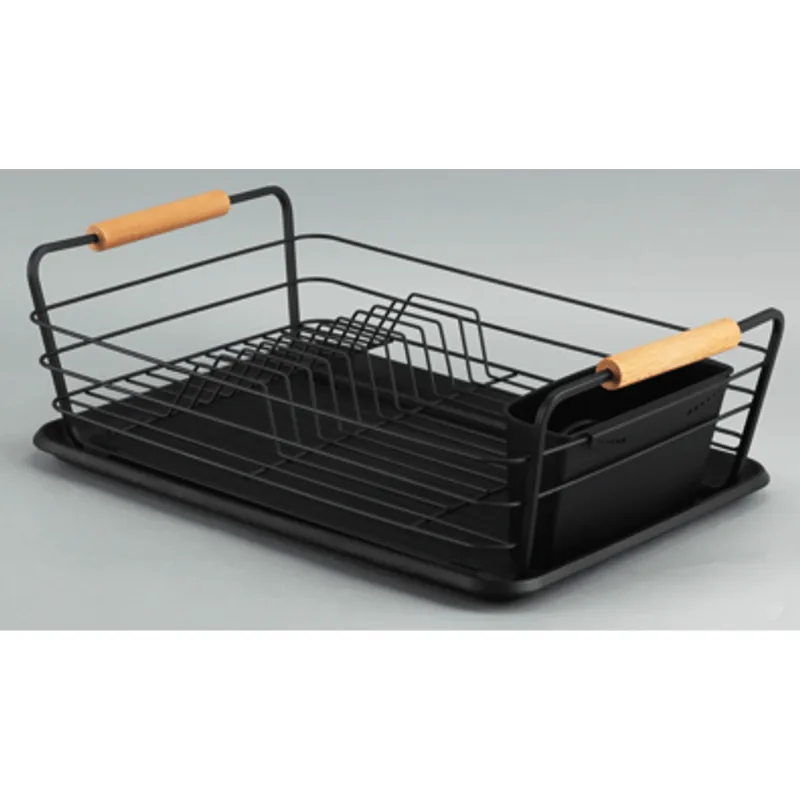 Escorredor Grande Metal Com Bambu Preto