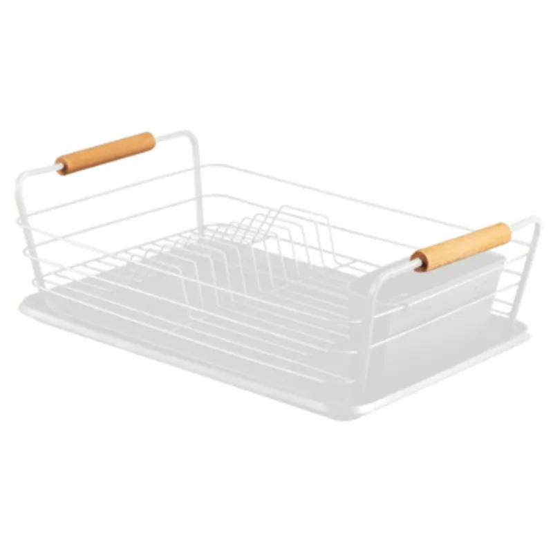 Escorredor Grande Metal Com Bambu Branco