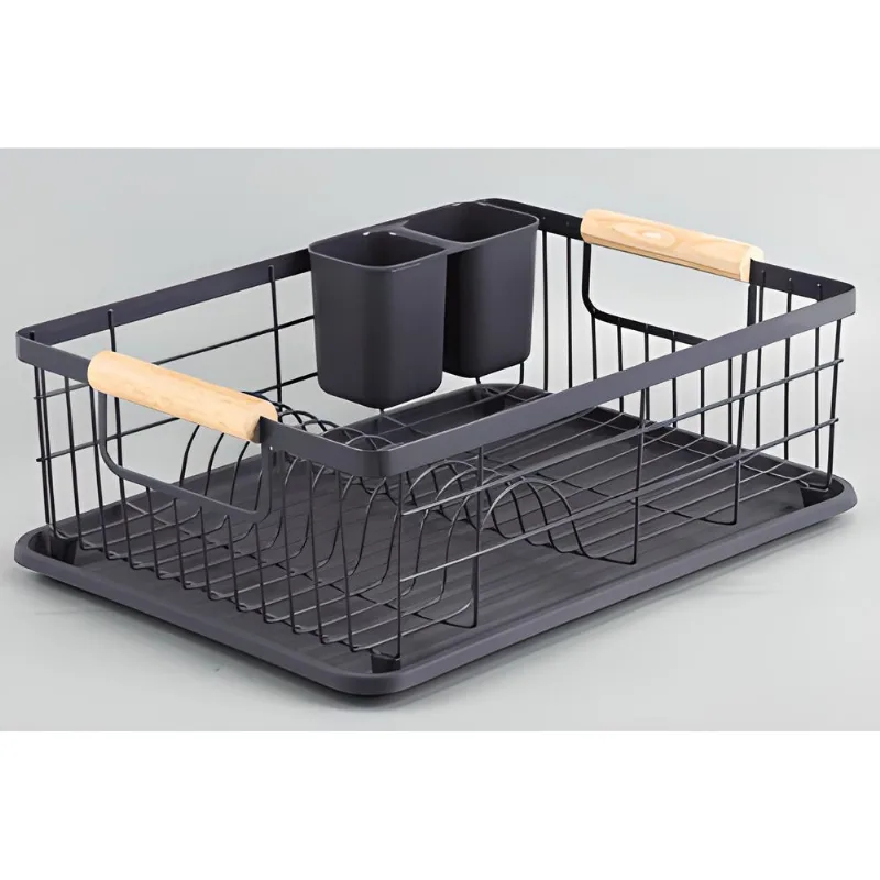 Escorredor Medio Metal Com Bambu Preto