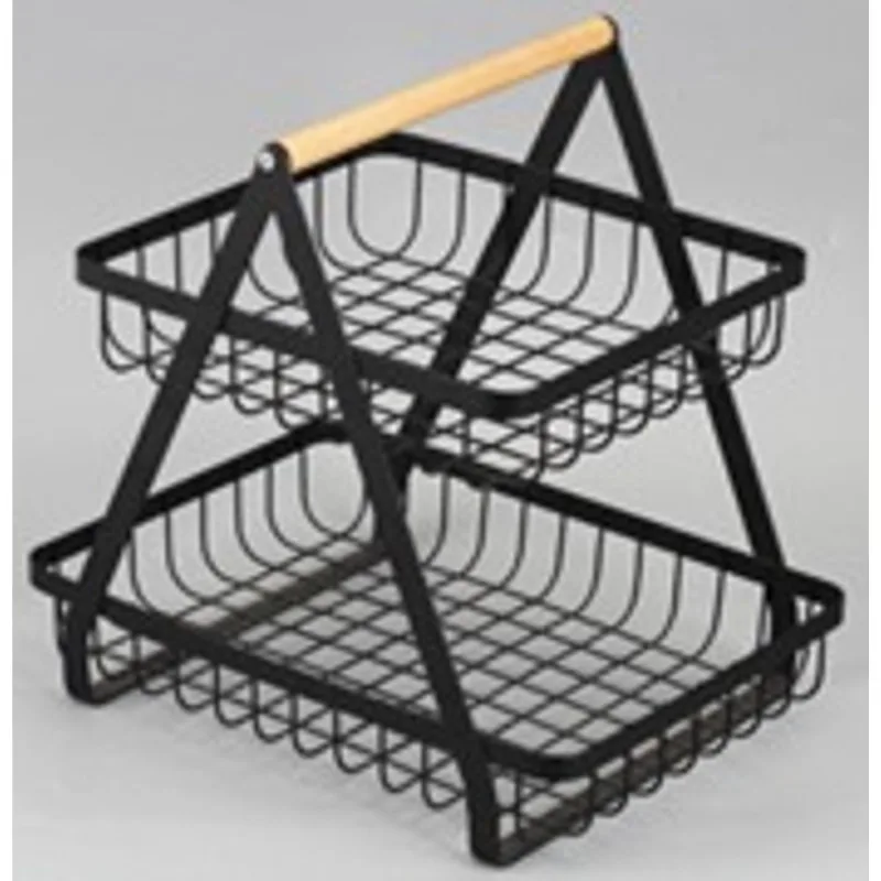 Fruteira 2 Andares Metal c/ Bambu Preto YingYou
