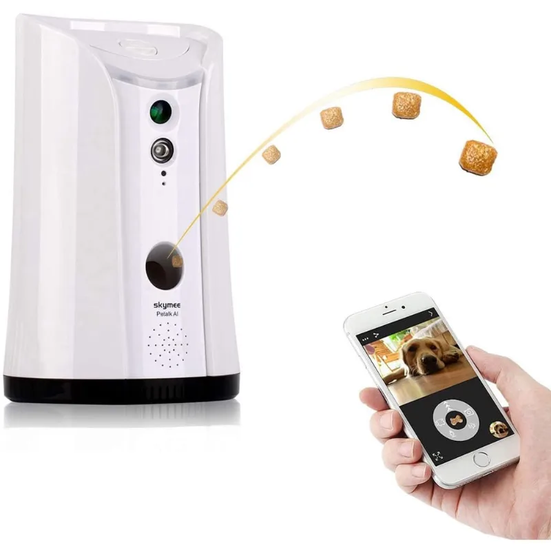 Skymee SM-02 Dog Camera Treat Dispenser, Câmera de estimação remota WiFi com áudio bidirecional e visão noturna remota via app, compatível com Alexa