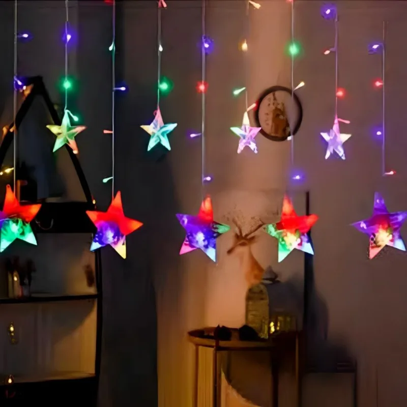 Cascata 95 Leds Estrelas Com Figuras Natalinas