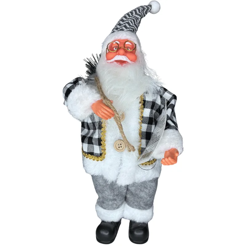 Boneco Papai Noel Xadrez Cinza 30cm Chibrali