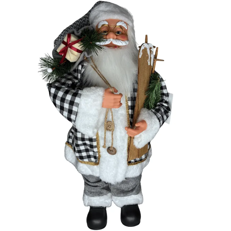 Boneco Papai Noel Xadrez Cinza 60cm Chibrali