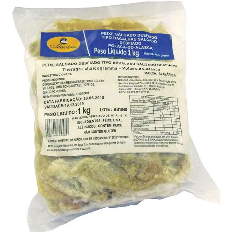 Peixe Desfiado Tipo Bacalhau Polaca do Alasca Alavário 1kg