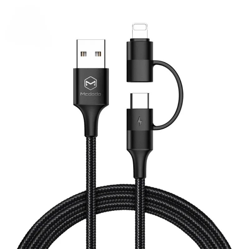 Cabo Carregador E Dados 2 Em 1 Usb Tipo C Lightning 3a 1,2m