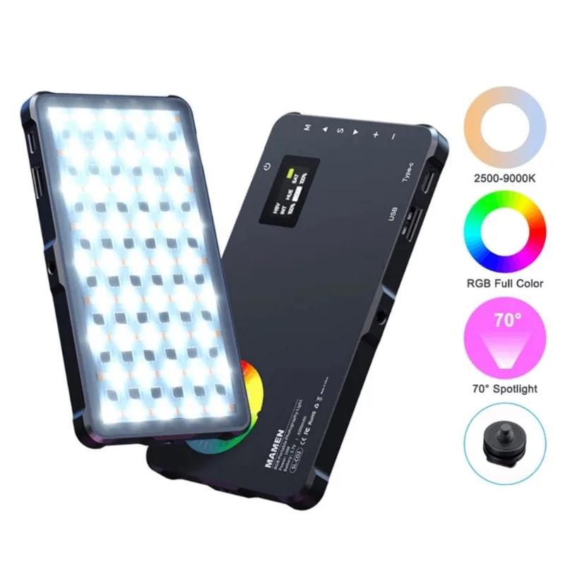 Iluminador LED Mamen SL-C02 Video Light 10W rgb 360° Bi-Color 2500K-9000K com Bateria Interna