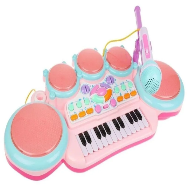 Piano Infantil Teclado Orgao Completo Gravador Mp3 Luz Som Microfone Eletronico Rosa Recarregavel - Não Disponível - Instrumentos Musicais