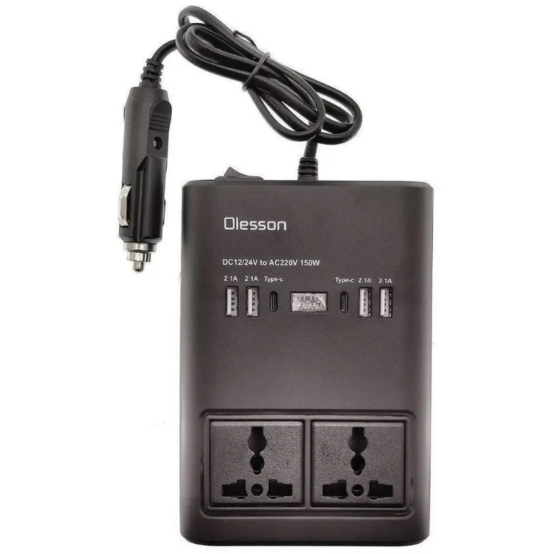Inversor Automotivo Conversor De Tensão 150w Com 4 Usb E Tomada 220v Converte Tensão 12v-24v Dc Para 220v Ac